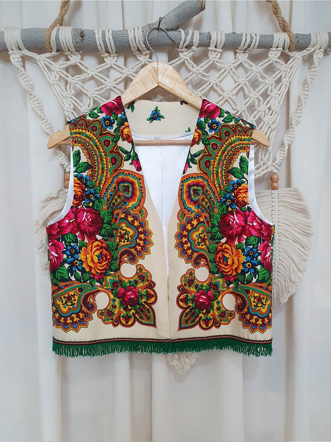 جلیقه دست دوز ترکمن ابریشم سفید _ کد: 806